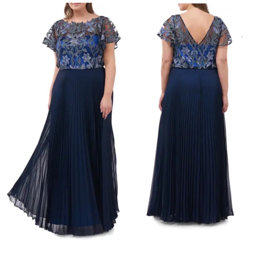 Women’s Embroidered Illusion Bodice Pleated Gown